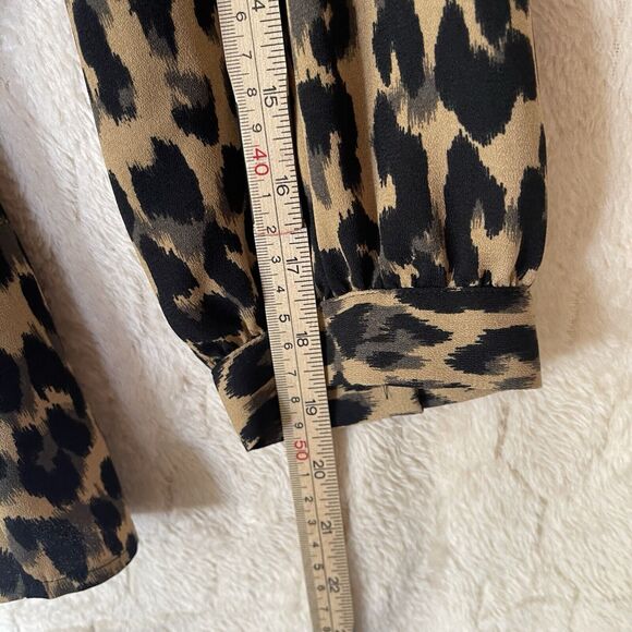 Nordstrom‎ Halogen Women Small Black/Tan Leopard Print Long Sleeve V-Neck Blouse - Picture 6 of 8